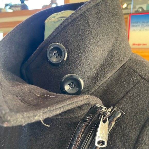 Via Spiga Black Poncho Cape Asymmetrical Zipper Faux Patent Leather Trim. L/XL - Picture 3 of 6